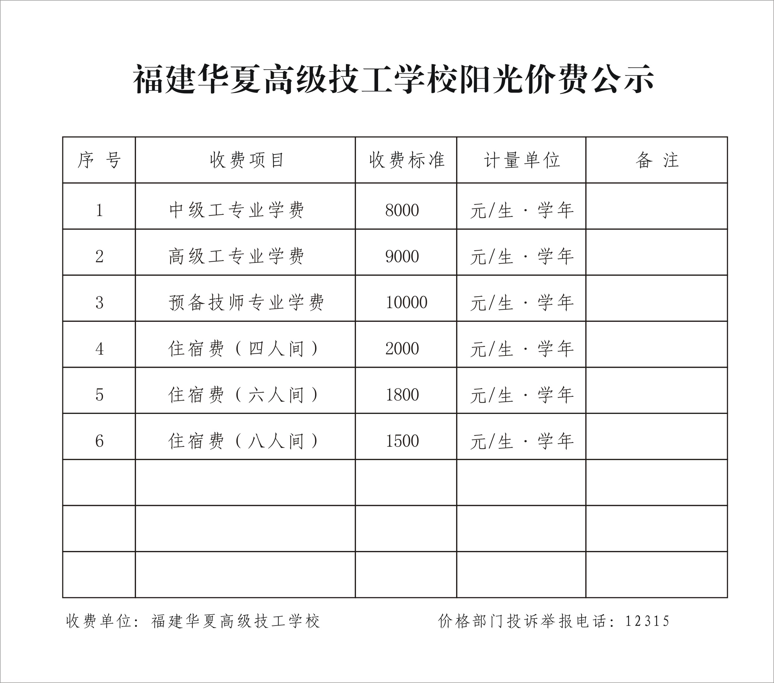 福建華夏高級技工學(xué)校收費(fèi)標(biāo)準(zhǔn)